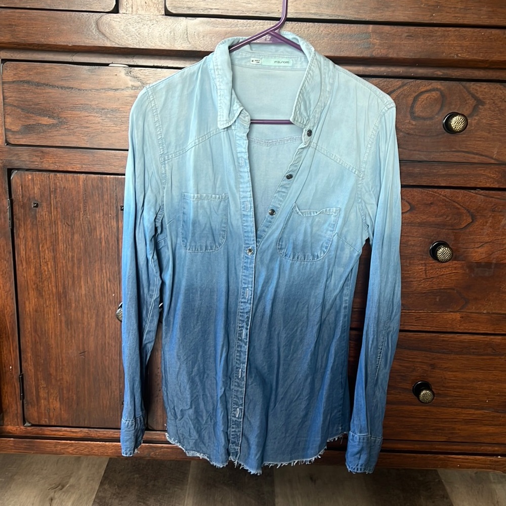 Button down, denim, women’s long sleeve shirt